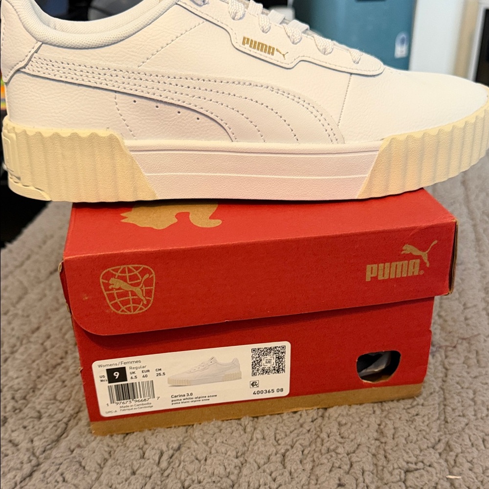 Puma White and Gold Sneakers